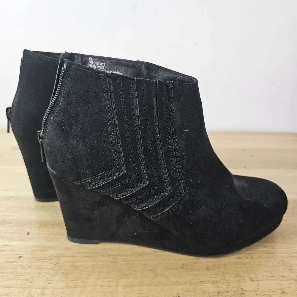 Womens Booties 6 Black Wedge Heel Ankle Boots Comfy Suede‎ Winter Comfort